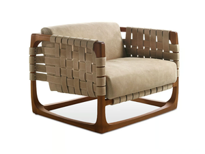 Bungalow - Leather armchair with armrests and wooden structure _ Riva 1920